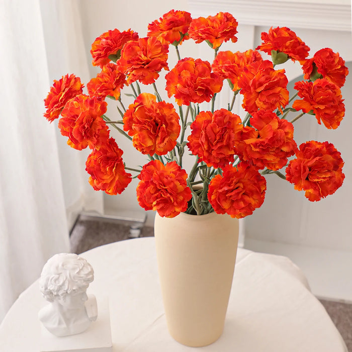 Artificial Carnation Flower Bunch – Yellow, Orange, Pink Faux Carnation Bouquet for Home Decor, Weddings, and Special Occasions