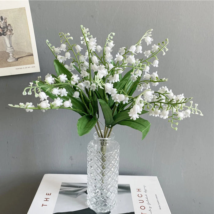 6pcs White Artificial Lily of the Valley Bouquet – Silk Flowers for Wedding, Home, and Table Centerpiece Decoration