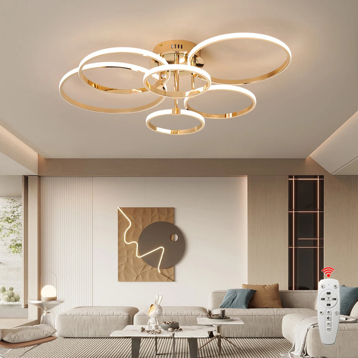 Modern LED Ceiling Chandelier – Dimmable Light with Remote & App Control, Gold/Chrome/Black Finish, for Living Room & Bedroom