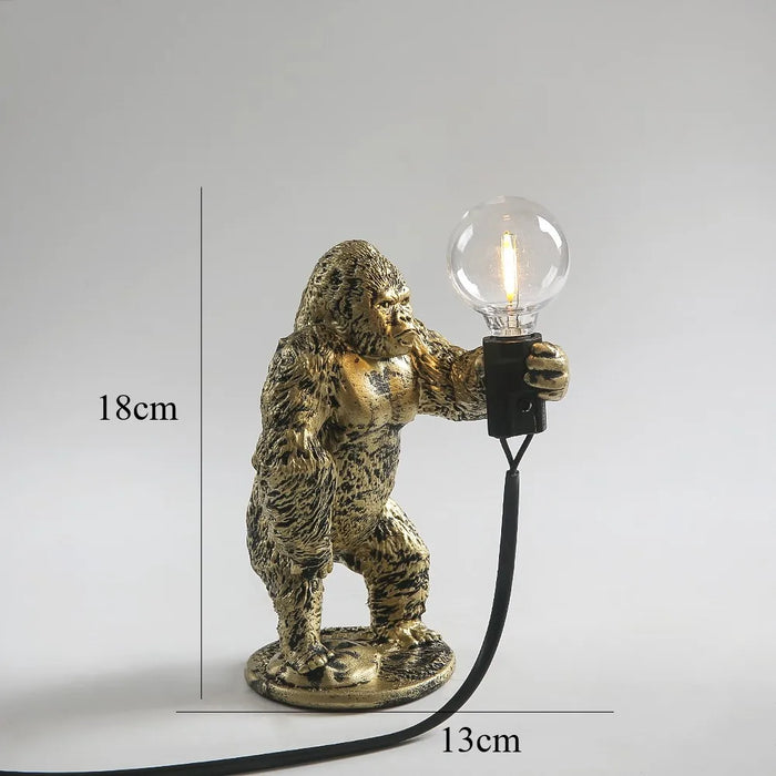 King Kong Gorilla Animal Table Lamp – Resin Night Light for Bedroom and Creative Home Decor