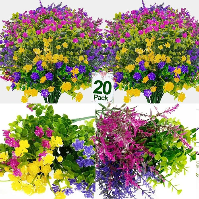 20 Bundles UV Resistant Outdoor Artificial Flowers – Faux Plastic Flowers for Home, Garden, and Wedding Décor