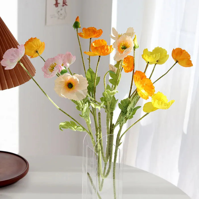 Artificial Silk Poppies Bouquet – Lifelike Fake Poppy Flowers for Wedding, Home, Party Decor – 60cm Long Branch for Table & Event Decoration