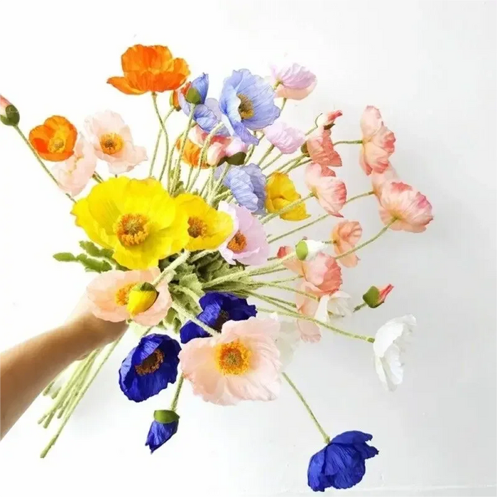 Artificial Poppies Silk Flower Bouquet – Lifelike Papaver Rhoeas for Wedding, Home, Photography, and Event Decor – 60cm Stem