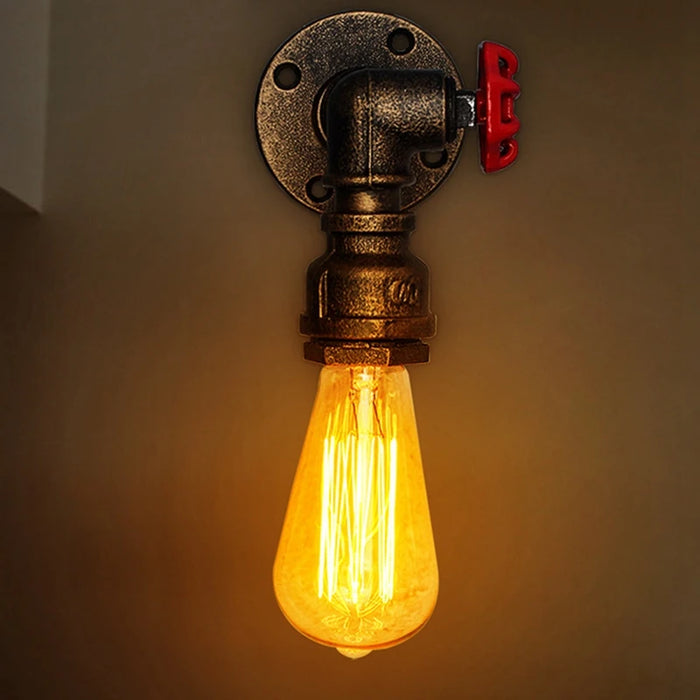 Vintage Water Pipe Wall Lamp – Industrial Steampunk Faucet Design for Home, Bar, and Loft Decor