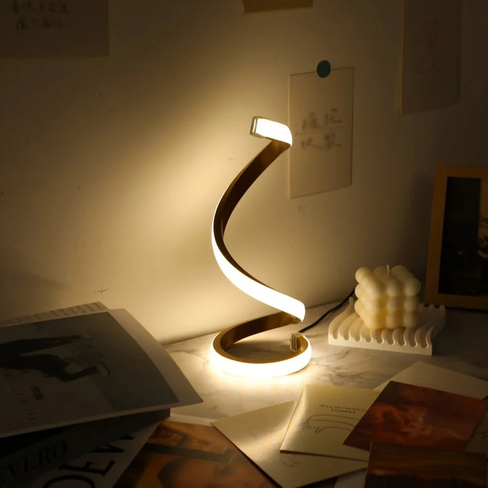 Modern LED Table Lamp with USB – Adjustable Brightness, Spiral Design for Bedroom, Living Room, or Office