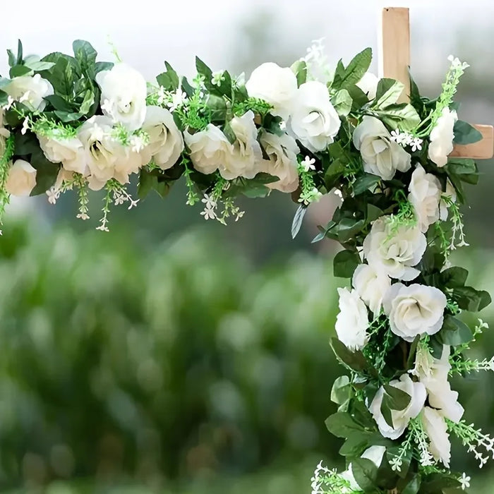 Artificial White Flower Garland – 2.2M Fake Vine with Silk Leaves for Wedding, Home, and Party Decoration
