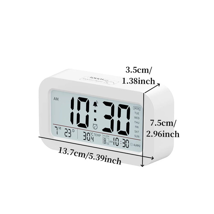 Battery Powered LCD Alarm Clock with Temperature, Date, Week & 3 Alarms – Backlight, Snooze & Night Vision Function – 12/24H Digital Clock