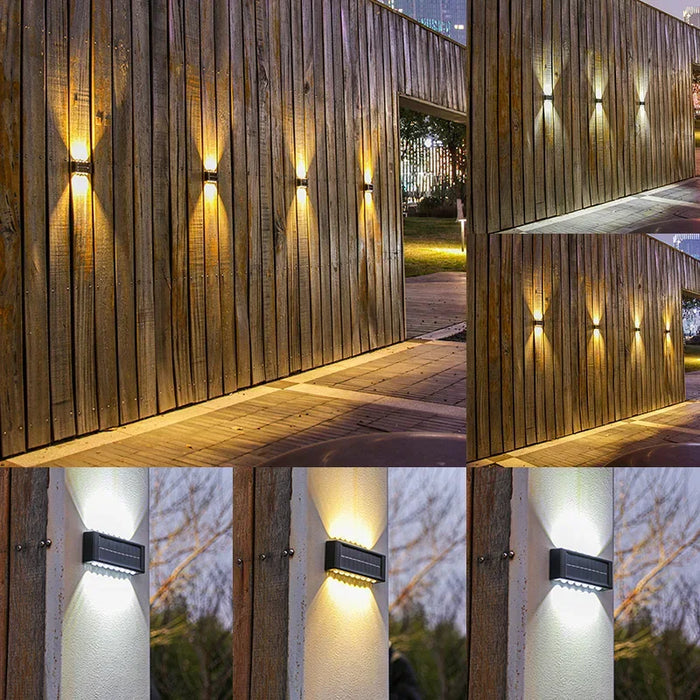 Solar Wall Lights Outdoor – Up and Down LED Light, Waterproof, Solar-Powered, Modern Porch Lamp for Garden, Balcony, Patio, and Landscape