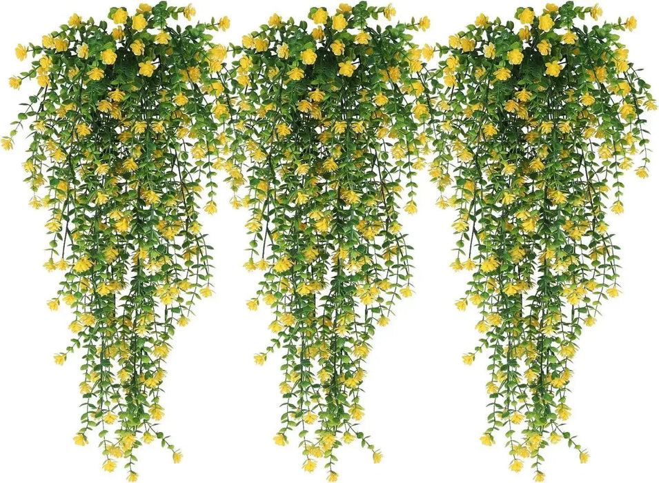 3PCS Artificial Hanging Plants – Faux Eucalyptus Leaf Greenery Vines, UV Resistant Plastic Hanging Decor for Indoor & Outdoor Spaces
