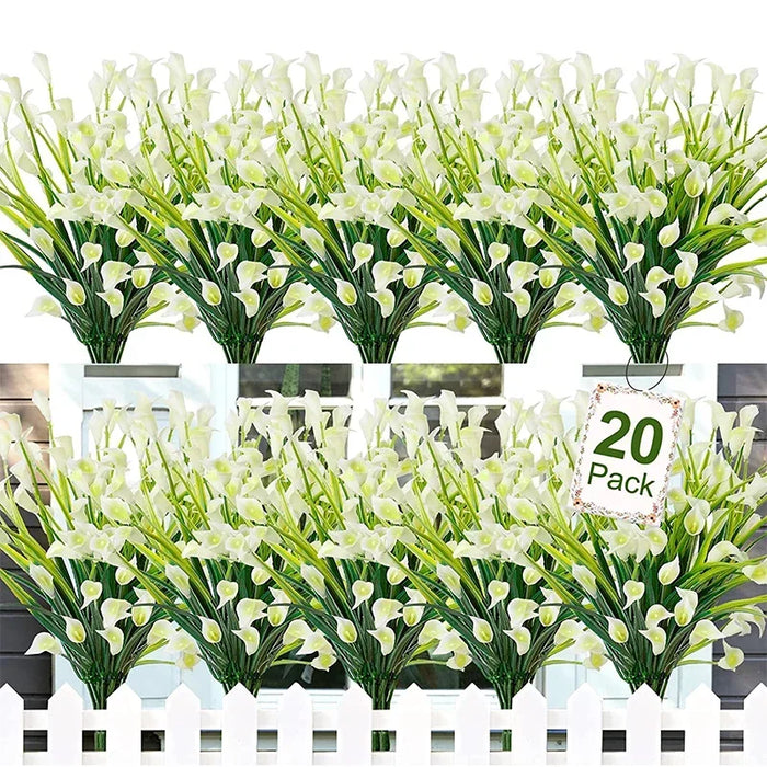 20 Bundles UV Resistant Outdoor Artificial Flowers – Faux Plastic Flowers for Home, Garden, and Wedding Décor