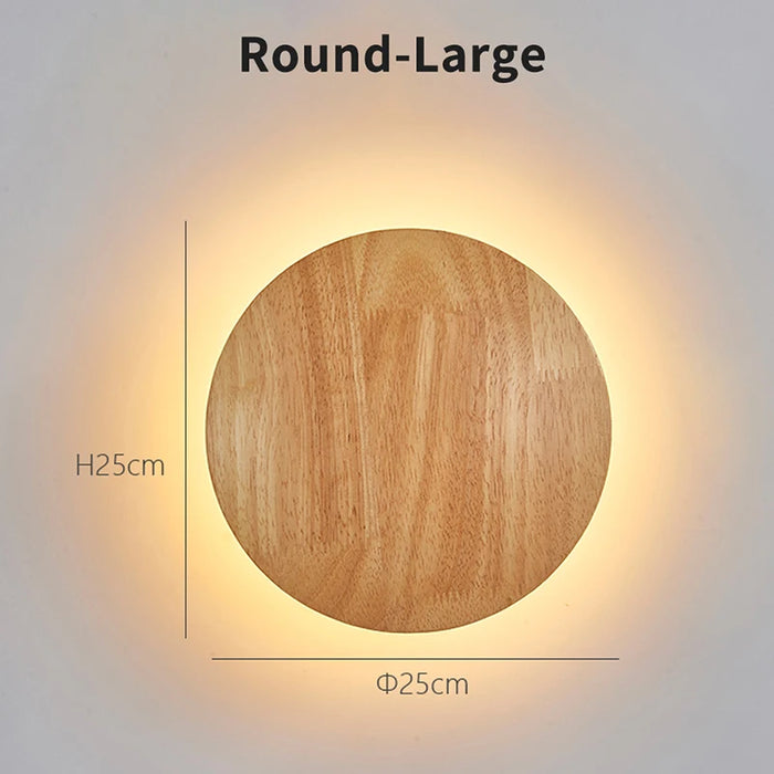 Nordic Round LED Wooden Wall Lamp – Modern Wall-Mounted Light for Bedroom, Stairway, and Foyer