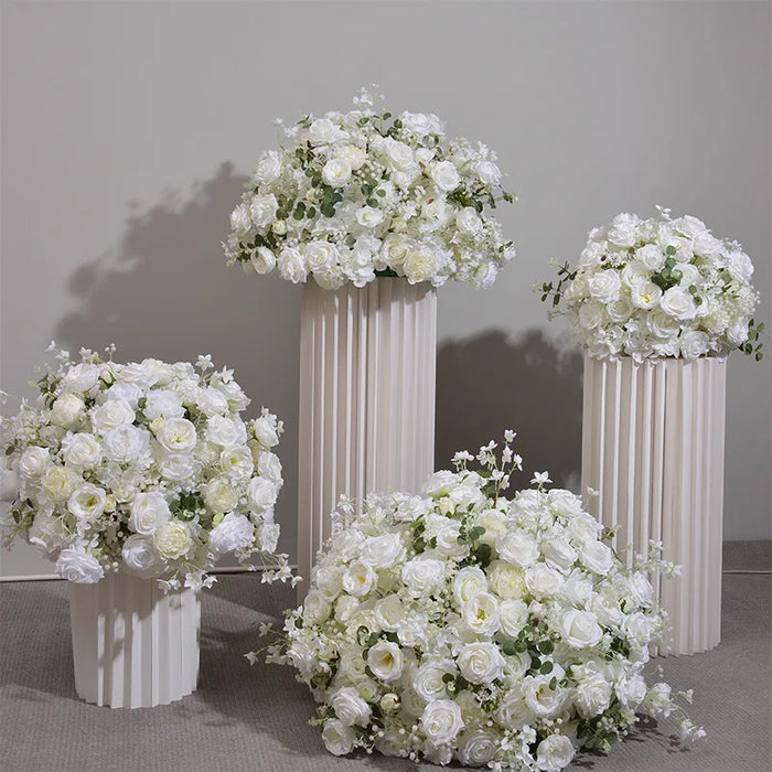 Customized Hydrangea & Rose Artificial Flower Ball – White Silk Flower Ball for Wedding, Table Centerpiece, and Event Decor