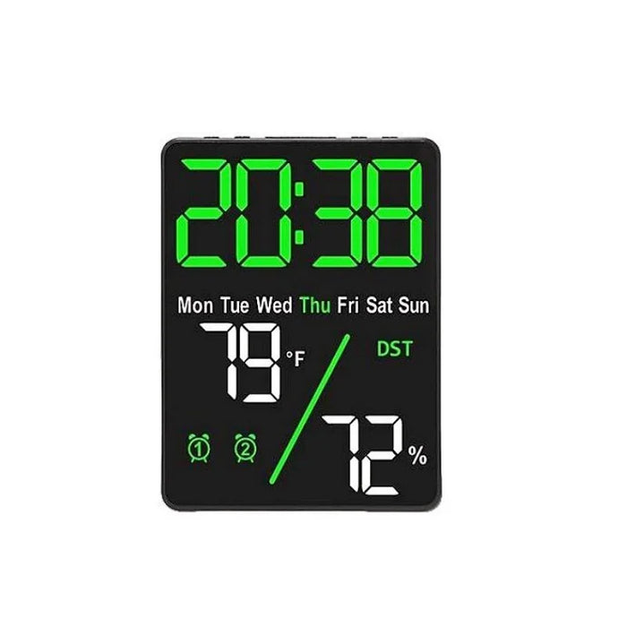 Digital Alarm Clock with Temperature and Humidity Display – 2 Alarms, Snooze, Adjustable Brightness, and LED Screen