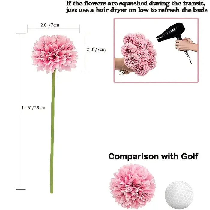 6 Artificial Dandelion & Chrysanthemum Ball Bouquets – Silk Flower Arrangement for Home, Office, Wedding, and Party Decoration