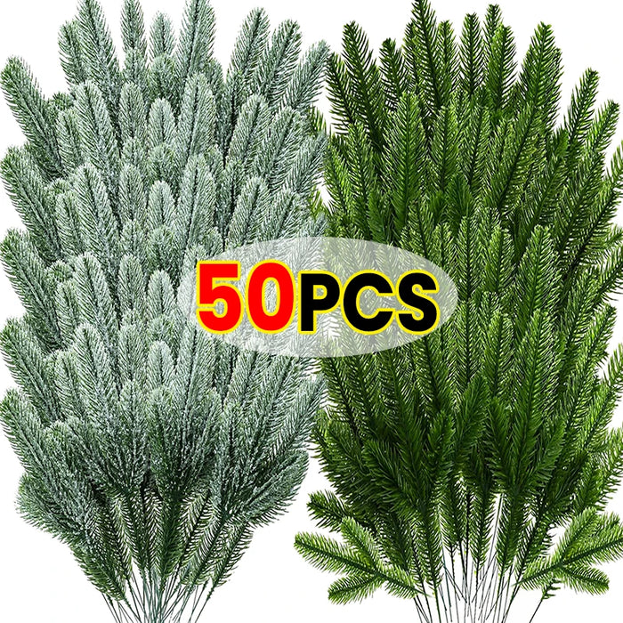 Wholesale Artificial Pine Needle Branches – Snow Frosted Green Fake Plants for DIY Christmas Wreath, Garland, and Home Decor