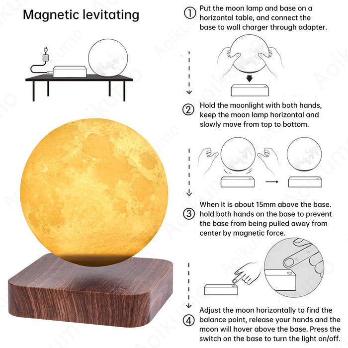 Magnetic Levitation Moon Lamp – 3D Printed Touch-Control LED Night Light for Bedroom and Desktop Decor