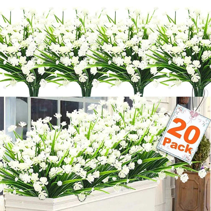 20 Bundles UV Resistant Outdoor Artificial Flowers – Faux Plastic Flowers for Home, Garden, and Wedding Décor