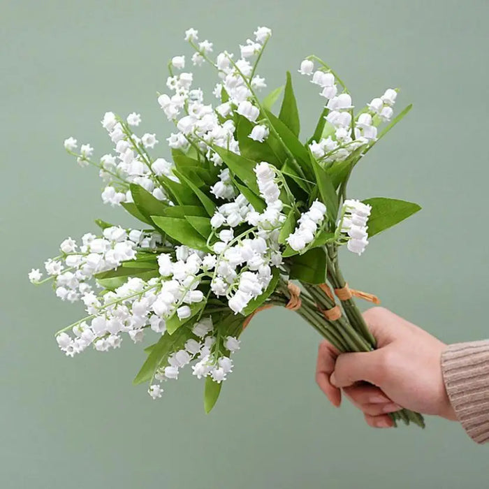 6 Fork White Artificial Flowers Fake Plastic Handmade Letter Bellflower Home Decoration Green Plant Wedding Household Products