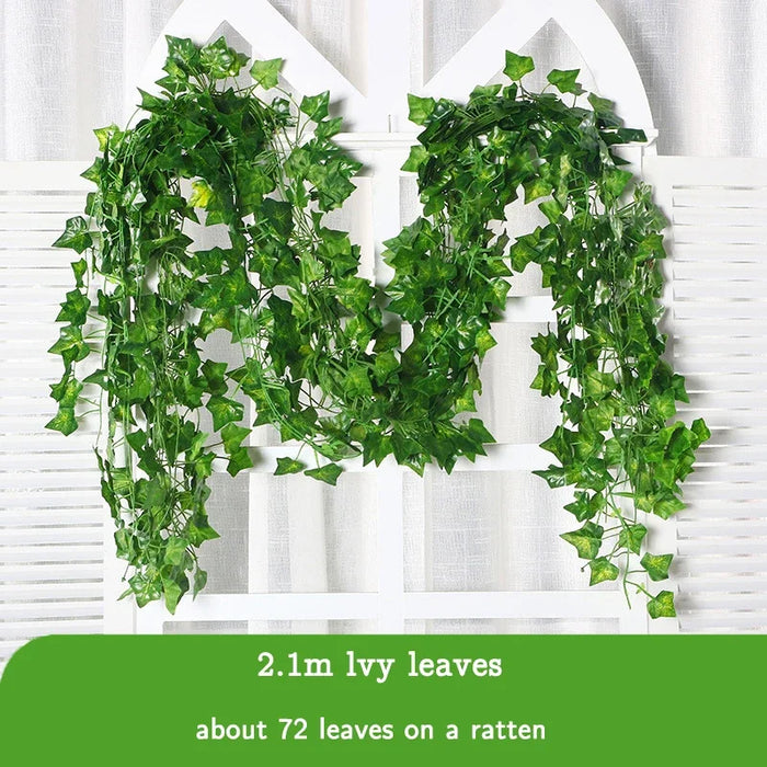 72pcs Artificial Green Ivy Garland – 2.1m Hanging Vine Silk Leaves for Home, Garden, Wedding, and Party Decoration