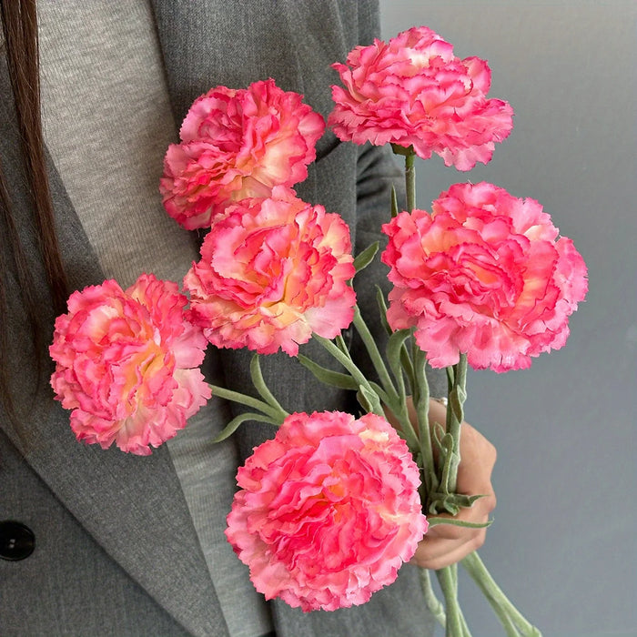 Artificial Carnation Flower Bunch – Yellow, Orange, Pink Faux Carnation Bouquet for Home Decor, Weddings, and Special Occasions