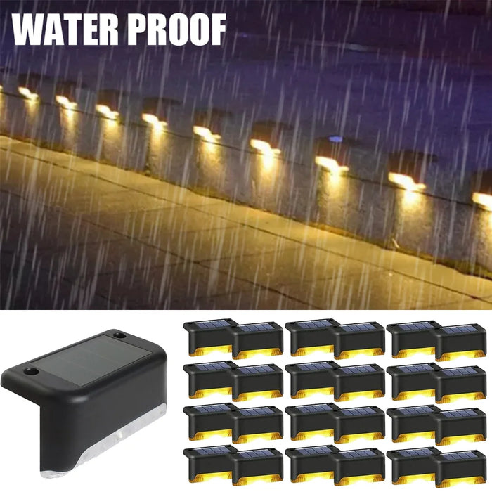 Warm White Solar Step Lights – Waterproof LED Stair and Pathway Lights for Outdoor Garden, Patio, Fence, and Balcony Decoration (Auto On/Off, Easy Installation)