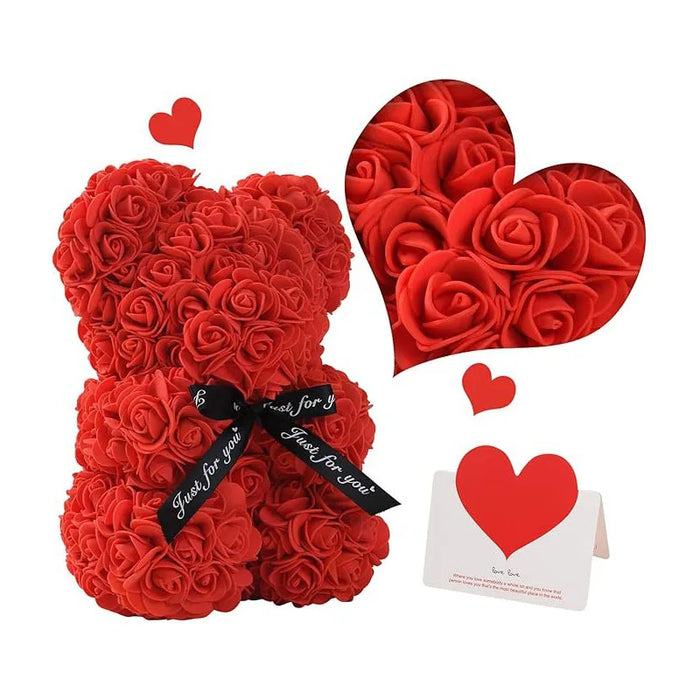 Artificial Eternal Rose Teddy Bear - Romantic Gift for Mother's Day, Valentine's Day, Birthday & Anniversary - Perfect Home Decoration