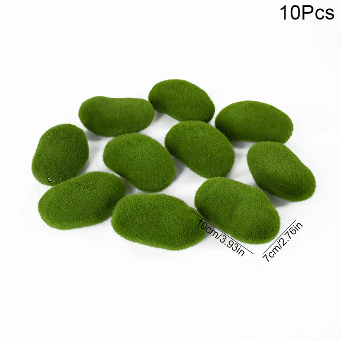 10pcs Artificial Moss Rocks – Green Fake Stones for DIY Garden Decoration & Creative Crafts