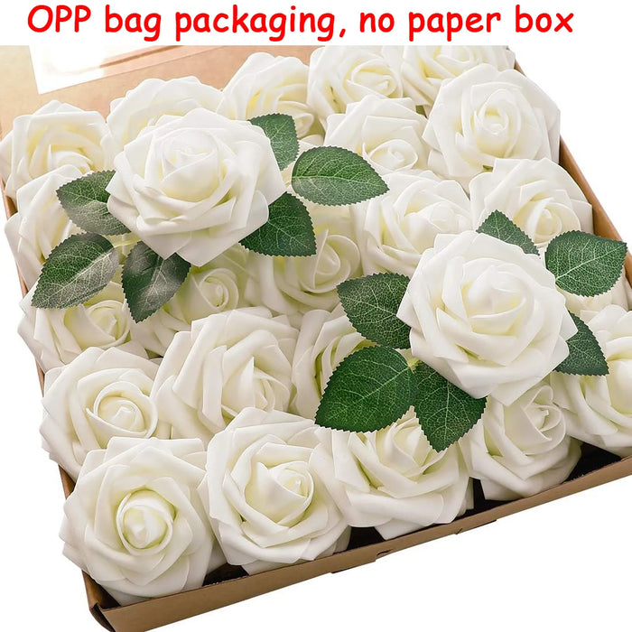 25pcs Artificial Red Roses with Stems – Fake Flowers for DIY Wedding Bouquets, Centerpieces, Party & Home Decorations