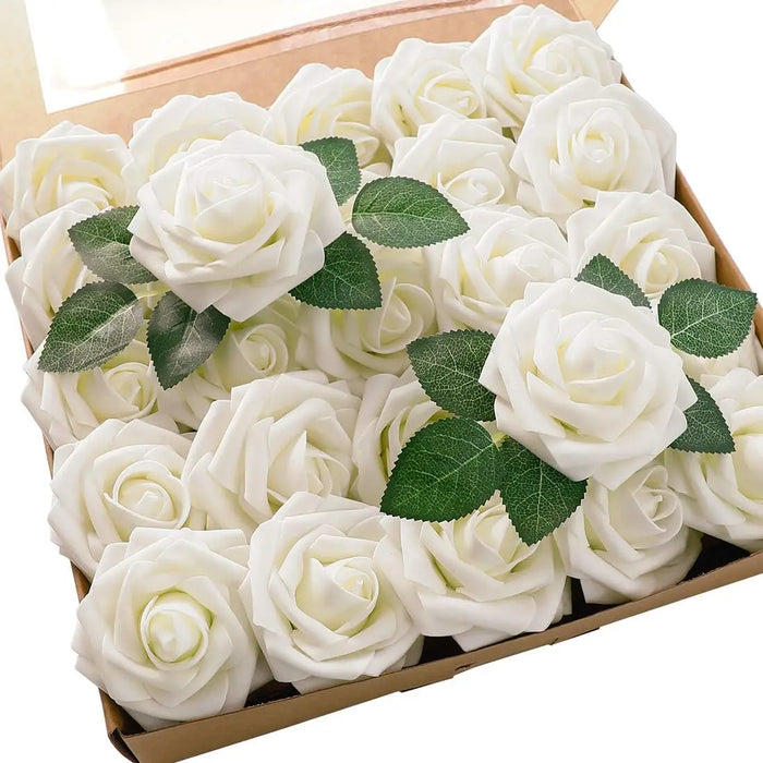 25pcs Artificial Red Roses with Stems – Fake Flowers for DIY Wedding Bouquets, Centerpieces, Party & Home Decorations