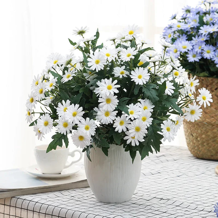 9-Head Korean Small Daisy Artificial Flower Bouquets – Silk Chrysanthemum Wedding Decoration Fake Flowers for Home and Event Decor