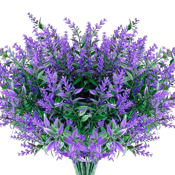 12PCS Artificial Lavender Plants – UV-Resistant, No-Fade Faux Flowers for Wedding, Home, Christmas Wreath, and Outdoor Garden Decoration