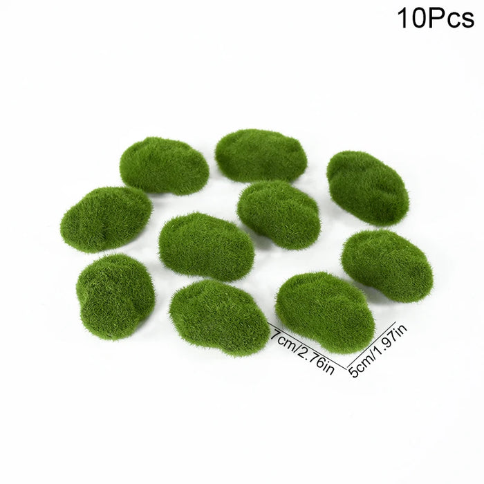 10pcs Artificial Moss Rocks – Green Fake Stones for DIY Garden Decoration & Creative Crafts