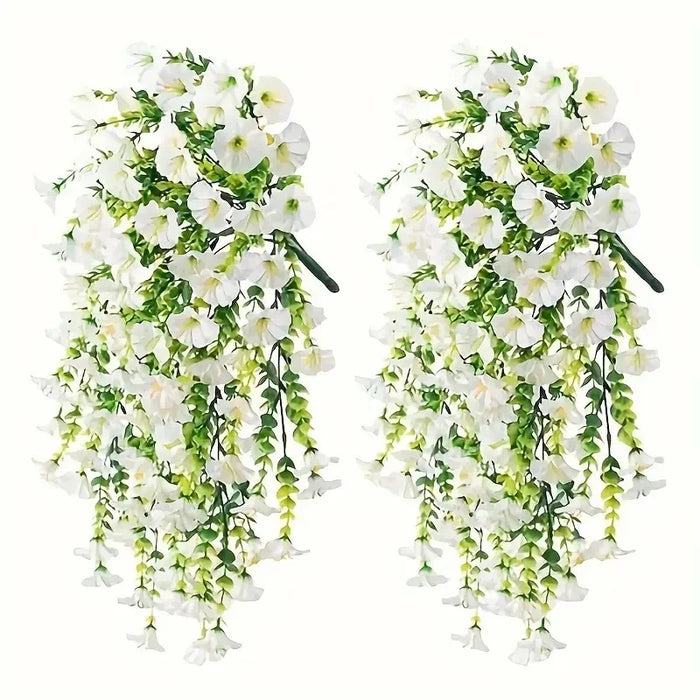 2pcs UV-Resistant Artificial Morning Glory & Eucalyptus Hanging Flower Decor – Perfect for Garden, Home, Weddings & Outdoor Events