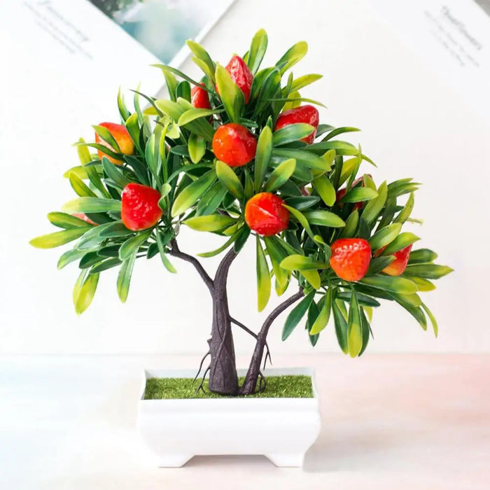 Artificial Orange Bonsai Tree – Potted Peach Pepper Fruit Plant for Home, Office, and Garden Decor