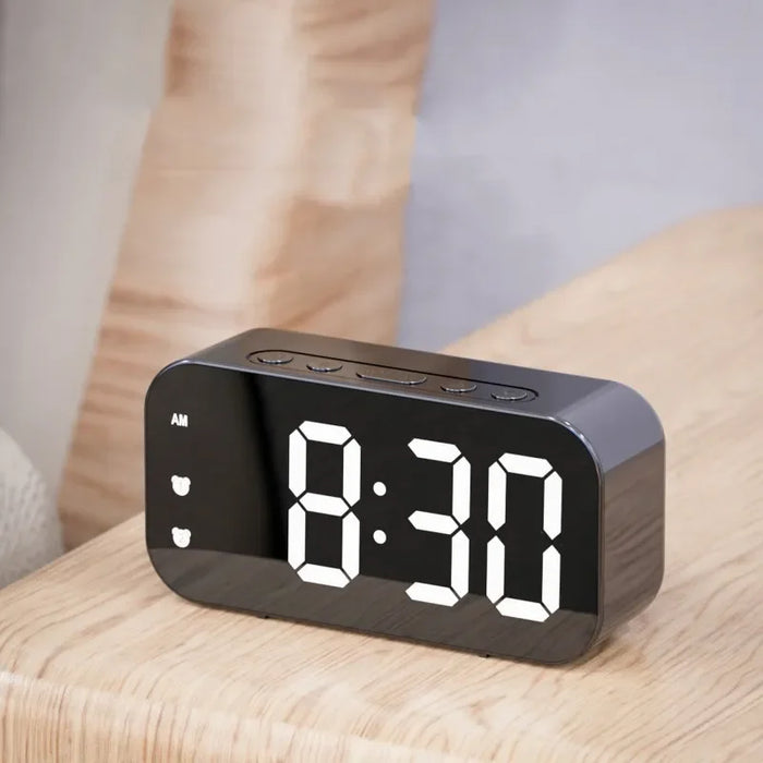 Voice Control Digital Alarm Clock with Temperature Display – Dual Alarms, 3 Brightness Levels, 12/24H LED Table Clock with Snooze Function