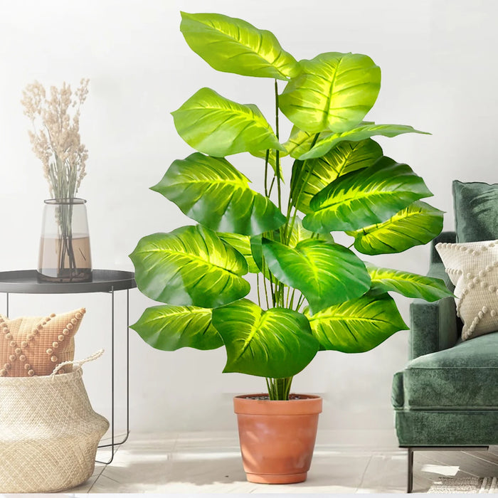 60-105cm Artificial Water Lily & Apple Leaf Potted Plant – Purple Violin Leaf Ornament for Home, Office, and Event Decor
