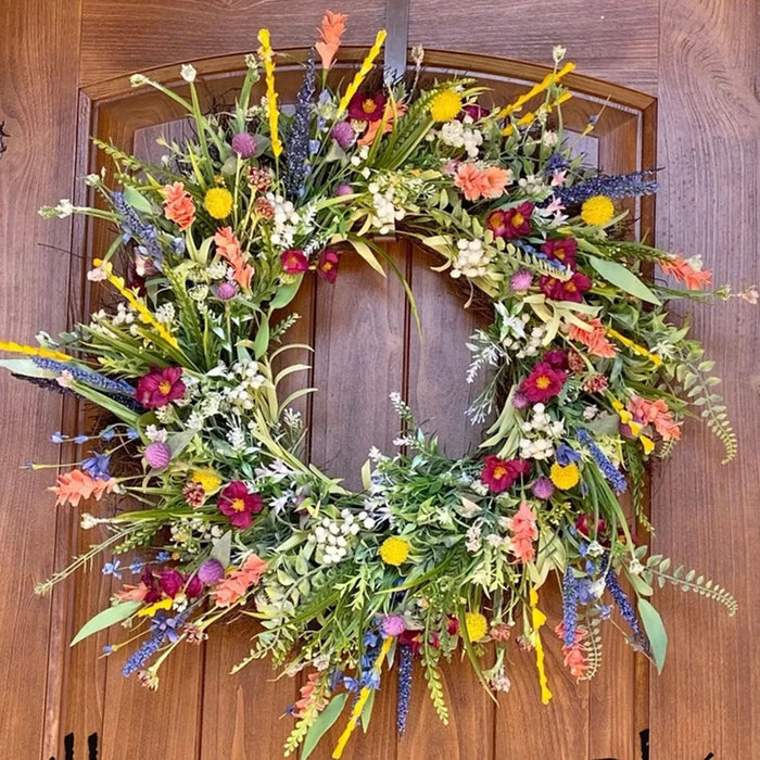 Large Artificial Flower Wreath – Colorful Texas Wildflower Decoration for Front Door, Window, Party, and Home Decor