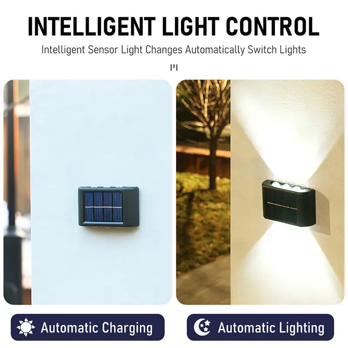 Outdoor Solar Wall Lamp – 4/6/12/16 LED Waterproof Up and Down Luminous Lighting for Garden, Street, and Balcony Decor