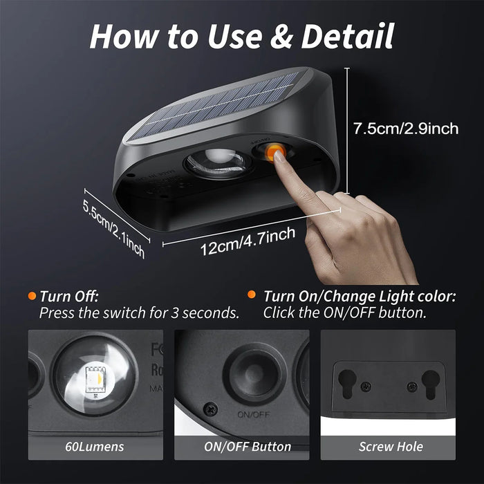 Solar Fence Lights – Waterproof Outdoor RGB LED Deck Lights with Warm White & 8 Color Modes, Decorative Solar Wall Lights for Garden, Yard, and Patio (Auto Sensor, No Wiring)