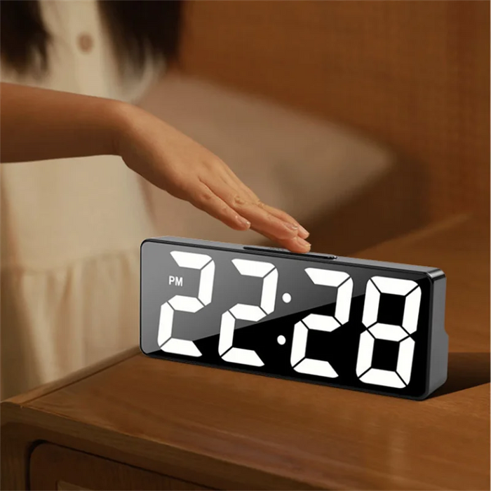 LED Digital Alarm Clock – Voice Control, Adjustable Brightness, Time, Date, and Temperature Display, 12/24 Hour Format