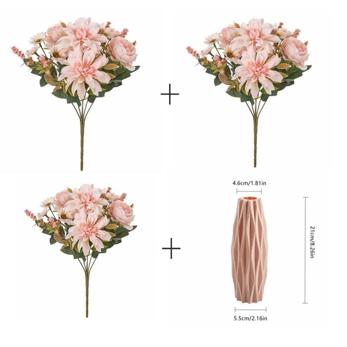 1Pc Artificial Silk Dahlia, Rose & Daisy Flower Bouquet – Wedding, Party, Home Decoration – DIY Floral Arrangement for Bridal Bouquets