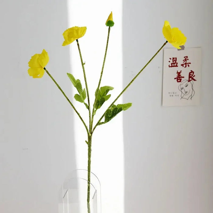 Artificial Silk Poppies Bouquet – Lifelike Fake Poppy Flowers for Wedding, Home, Party Decor – 60cm Long Branch for Table & Event Decoration