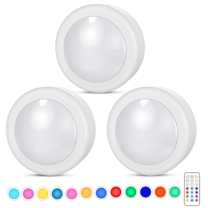 Battery-Powered LED Puck Lights – 13-Color Remote-Control Interior Closet Light for Wardrobe, Under-Cabinet, and Night Lighting