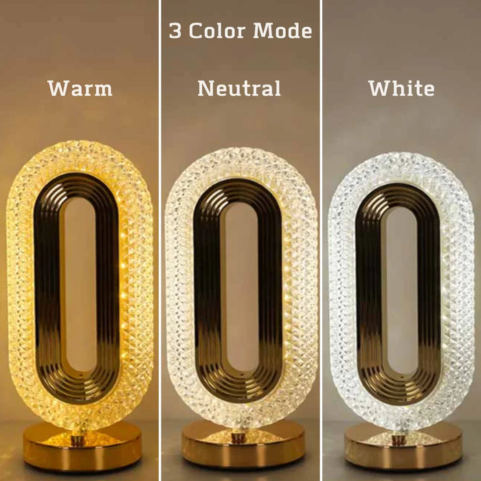 Modern Luxury Oval USB Rechargeable Crystal Table Lamp – Dimmable LED Night Light for Bedroom, Living Room, and Bedside Décor