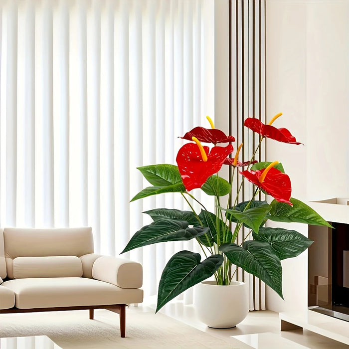 55CM Artificial Anthurium Plant – Realistic Fake Flower Pot for Indoor & Outdoor Home, Garden, Wedding, and Party Decoration