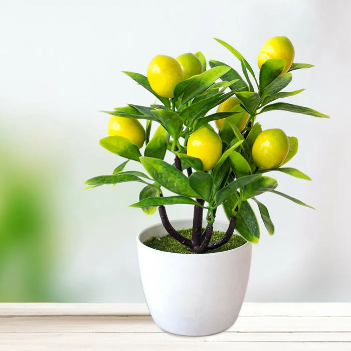 18cm Artificial Lemon Tree – Potted Plastic Fake Plant for Garden, Balcony, and Home Decor
