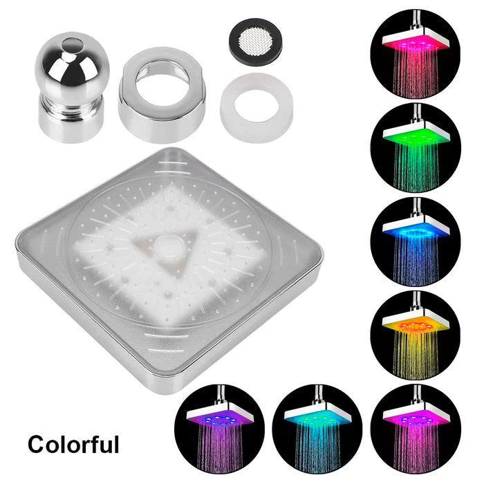 LED Rainfall Shower Head – Ultra-Quiet 7 Colors Gradual Changing with Temperature Sensor, Square Fixed Showerhead for Modern Bathrooms