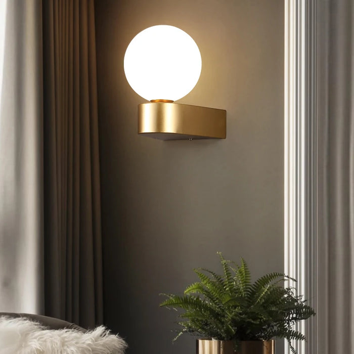 Indoor Glass Ball LED Wall Light – Modern Wall Sconce with G9 9W Bulb for Bedroom, Kitchen, and Living Room - Black & Gold Design