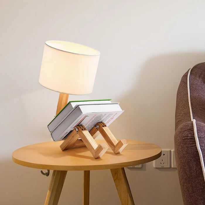 Wooden Robot Shape Table Lamp – Creative Nordic LED Desk Lamp for Study, Reading, and Home Decor