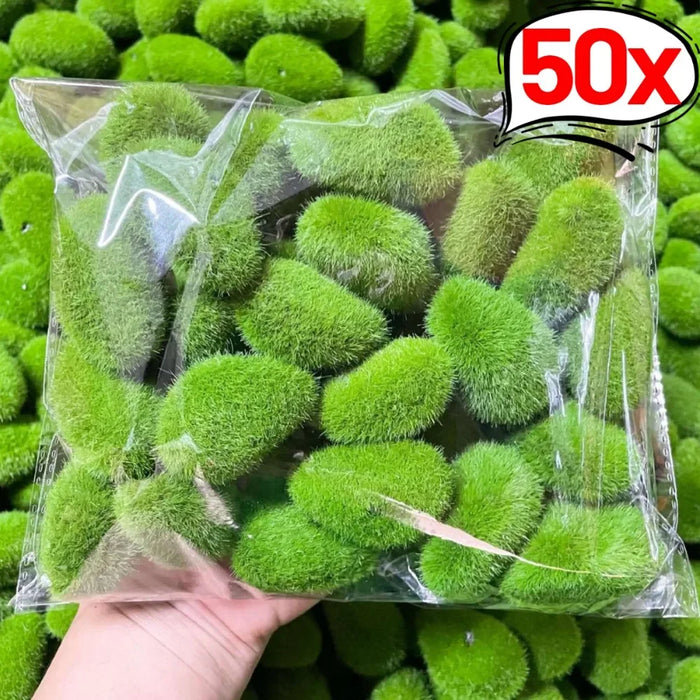 50/5PCS Artificial Foam Moss Rocks – Fake Green Moss Stones for Micro Landscape, DIY Crafts, and Home Garden Flower Pot Decoration